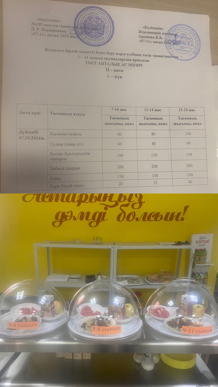 Ас мәзірі ІІ апта 1 күні