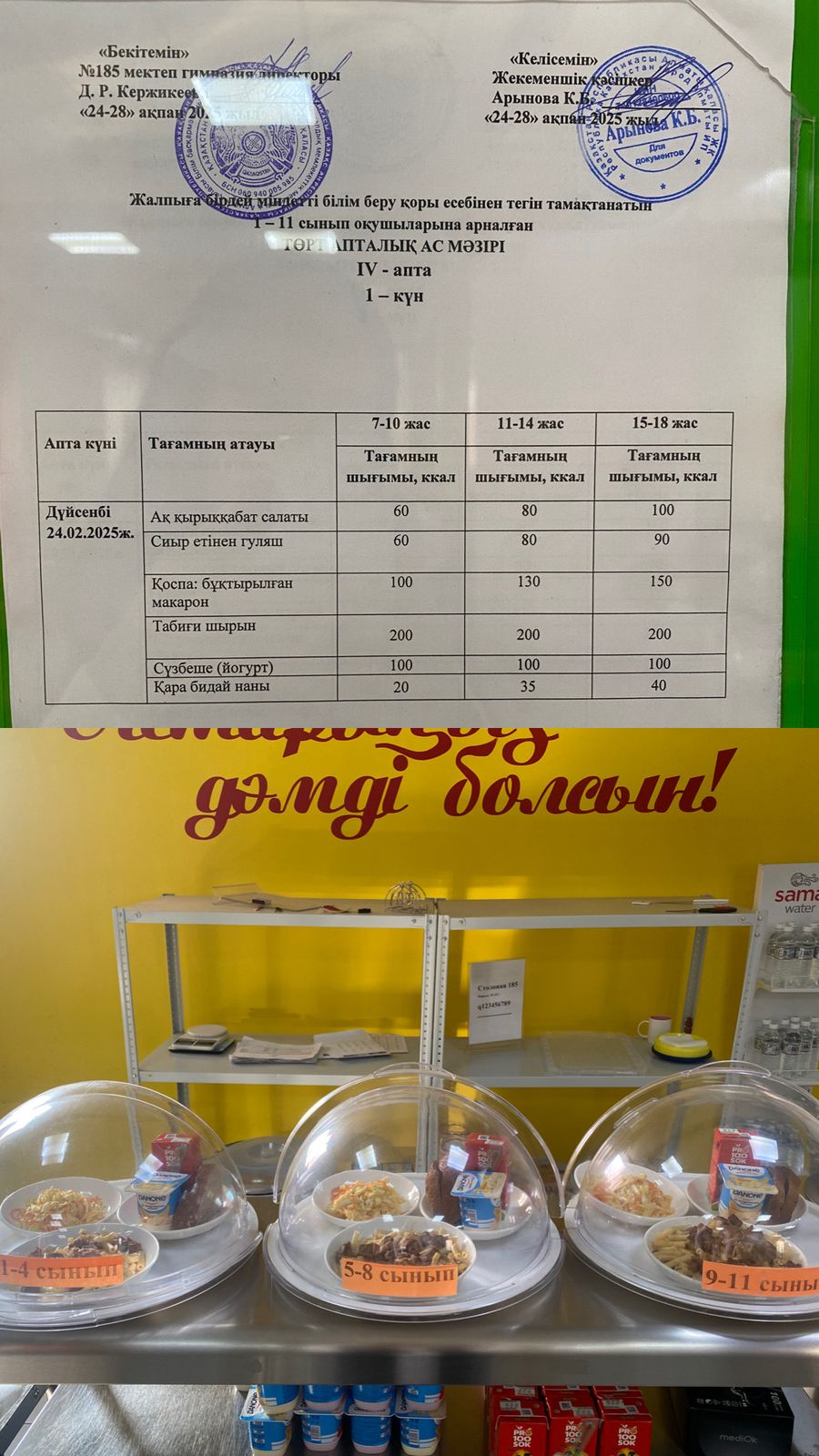 Ас мәзірі IV апта 1 күні