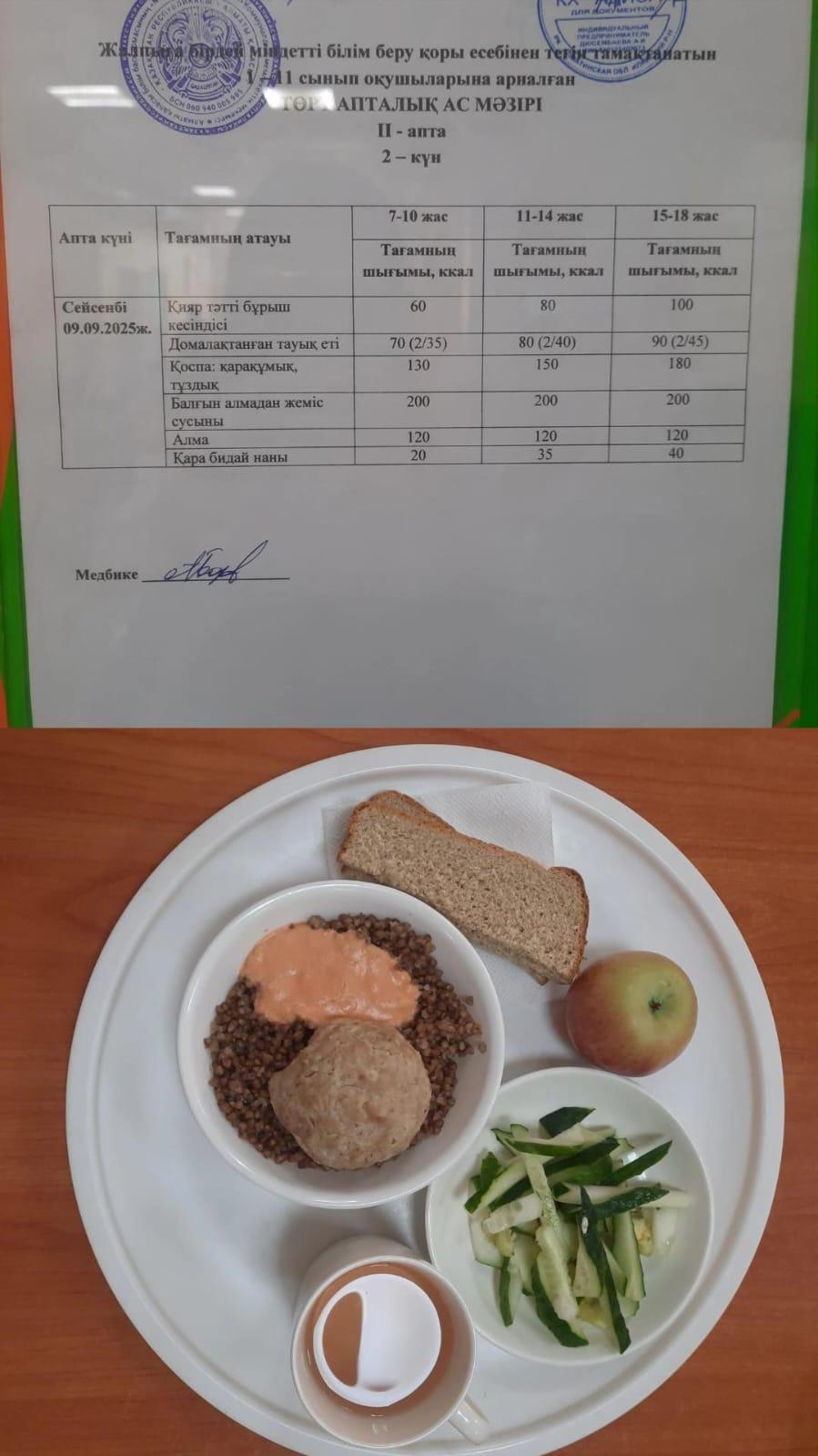 Ас мәзірі II апта 2 күні