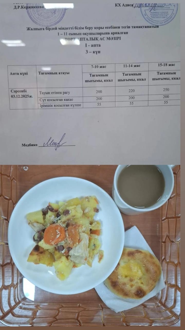 Ас мәзірі І апта 3 күн