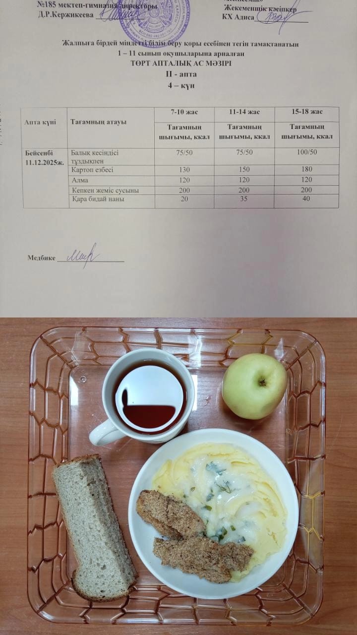 Ас мәзірі ІІ апта 4 күн