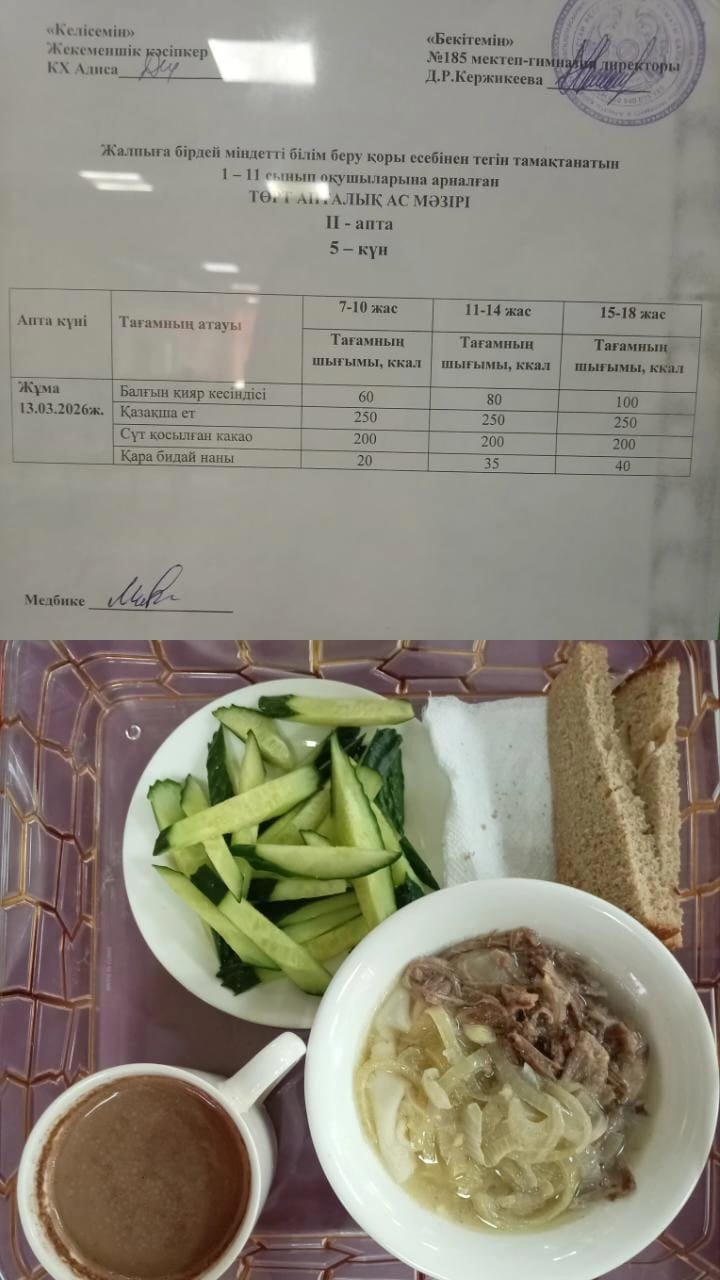 Ас мәзірі ІІ апта 5 күн